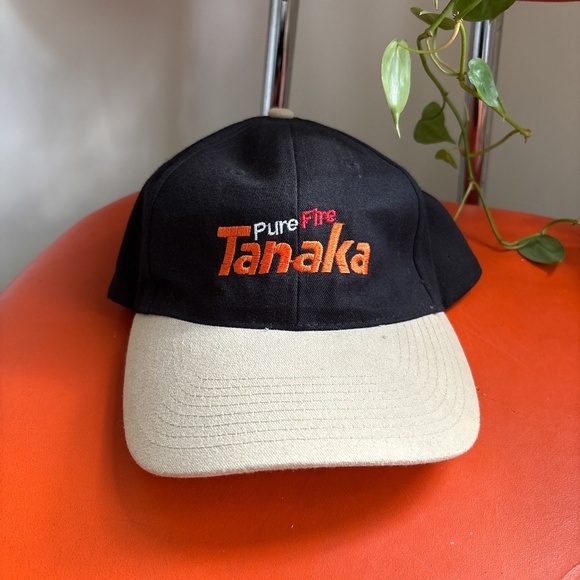 vintage PURE FIRE TANAKA MOTORS baseball cap black beige strapback - Picture 1 of 7
